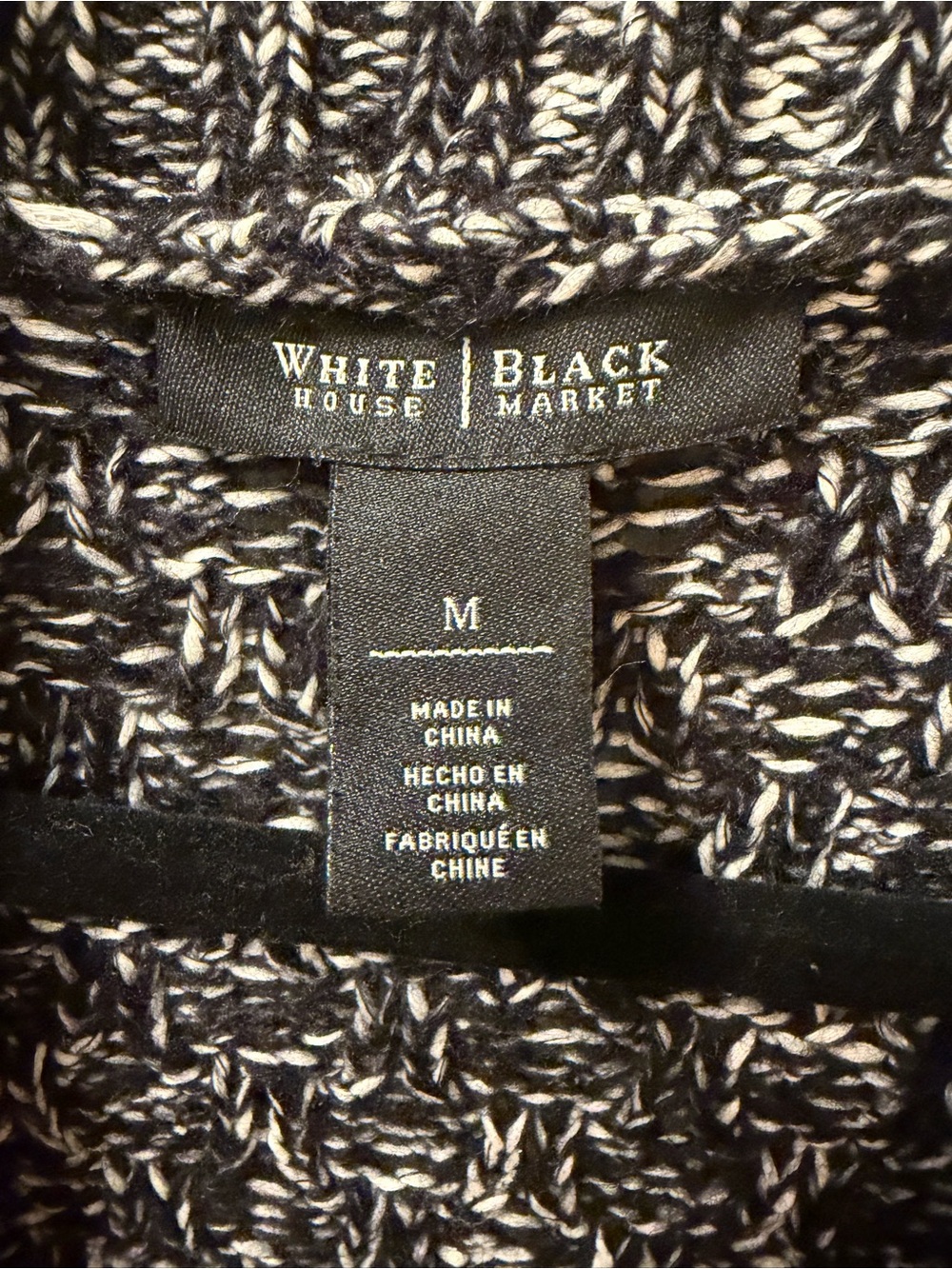 White House Black Market Cardigan Womens M Black White Marled Knit Long Open - Picture 7 of 9